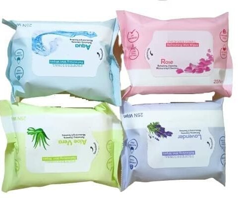 Refreshing Wet Wipes With 4 Different Fragrance, Facial Wet Wipes For Face And Travel Use For Girls And Boys Pack Of 4
