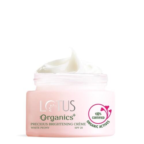Lotus Organics+ Precious Face Cream With White Peony| Glowing Skin | Vitamin C | For Dark Spots, Blemishes & Pigentation | SPF 20 | 100% Certified Organic White Peony | Sulphate & Paraben Free | 50g