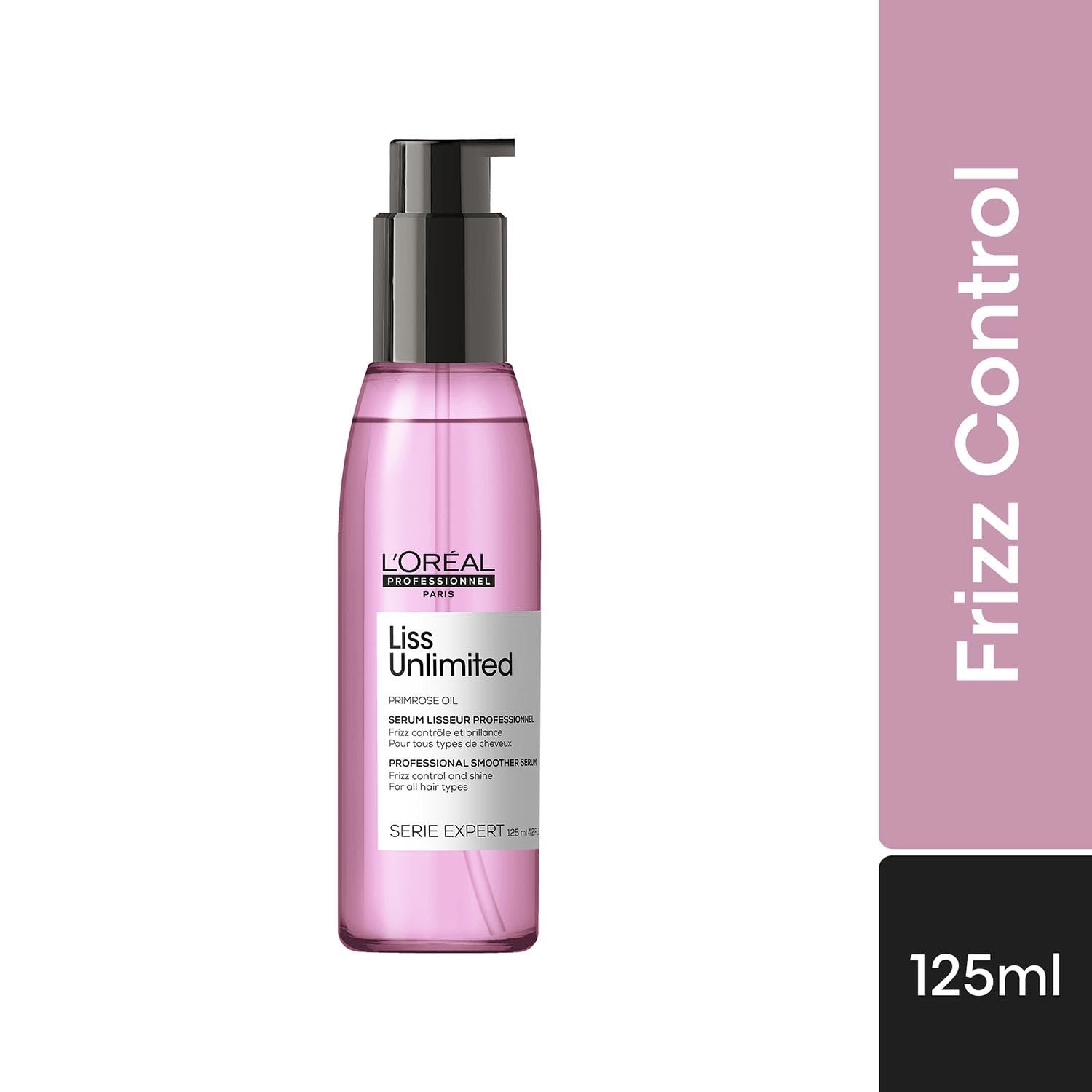 L'Or?al Professionnel Liss Unlimited Leave-In Hair Serum for Frizzy & Unruly Hair - 125ml | Intensive Smoothing Serum for Frizz-Control | Enriched with Primrose Oil | Increases Softness & Shine - Image 3