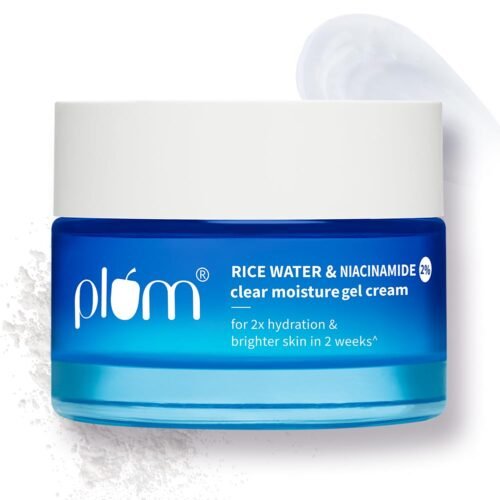Plum 2% Niacinamide & Rice Water Superlight Gel Cream Moisturizer for Face | Oil-Free Hydration | Brightens, Fades Blemishes | Dermat-Tested | All Skin Types | Women & Men | 100% Vegan | 50 g