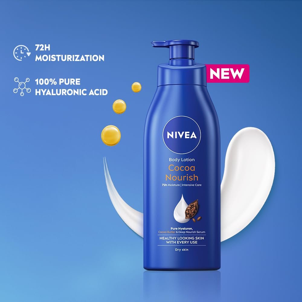 NIVEA Cocoa Nourish 400ml Body Lotion with Deep Moisture Serum| 48 H Moisturization | With Cocoa Butter & Coconut Oil | Non Greasy & Healthy Looking Skin |For Very Dry Skin - Image 3