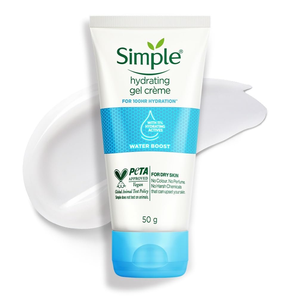 Simple Water Boost Hydrating Gel Creme| 100HR Hydration | For Dry Skin Type| No Perfume| No Harsh Chemicals| Tested on Sensitive Skin, 50 g