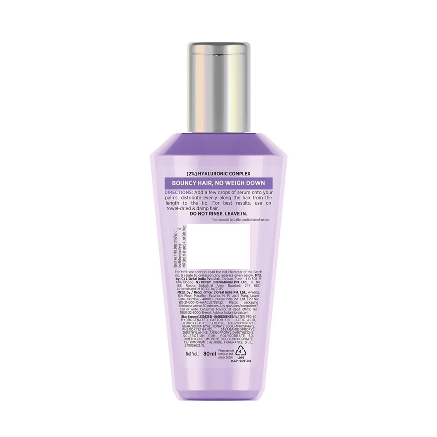 L?Or?al Paris Hyaluron Moisture Hair Serum with hyaluronic acid for bouncy,frizz-free hair, 80 ml - Image 3