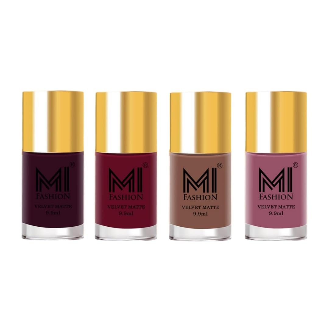 MI FASHION Soft Smooth Unique Matte Finish Nail Polish Combo Sets Of 4 Unique Colors - Magenta Red, Bordeaux, Deep Coffee, Rose Taupe - 39.60 Ml