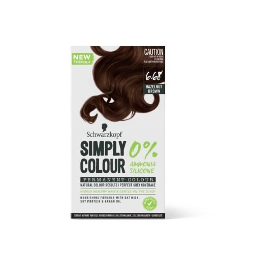 Schwarzkopf Simply Colour Permanent Hair Colour Gentle On Scalp, Upto 100% Grey Coverage, Dermatologist Tested Long-Lasting Nourishing Formula With Argan Oil, PPD & PTD Free 6.68 hazelnut brown142.5ml