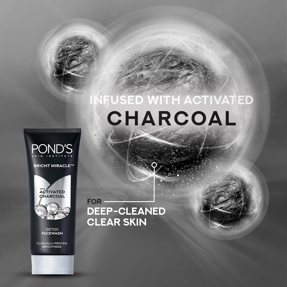 Pond's Pure Detox Anti-Pollution Purity Face Wash With Activated Charcoal Deep Cleans Impurities Dirt And Pollution For 2X Brighter Glowing Skin,150 g - Image 2