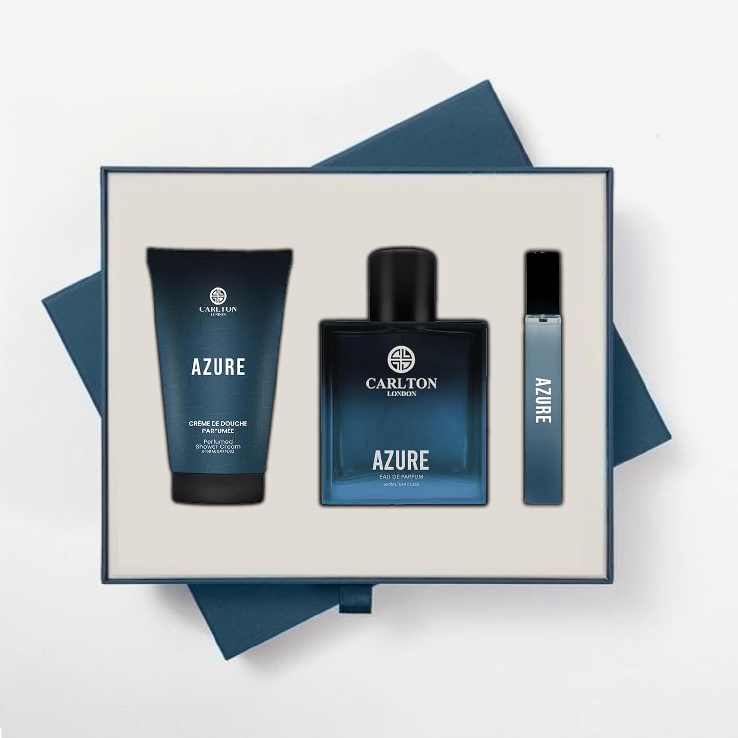 Carlton London Men's Perfume Gift Set ? Azure 50ml EDP, Cream & Travel Spray | Luxury Fragrance Combo For Gifting | Birthday Present for Men