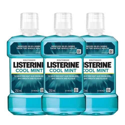 Listerine Cool Mint Mouthwash Liquid, Removes 99.9% Germs, 250ml Combo Pack of 3 (Buy 2 Get 1 Free)