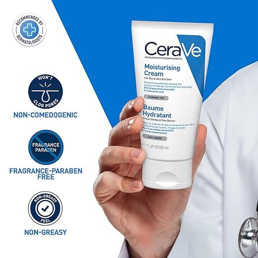 CeraVe Moisturizing Cream For Dry To Very Dry Skin (50ml) - Formulated with 3 Essential Ceramides And Hyaluronic Acid | Non-Comedogenic Moisturizer For Face and Body - Image 3