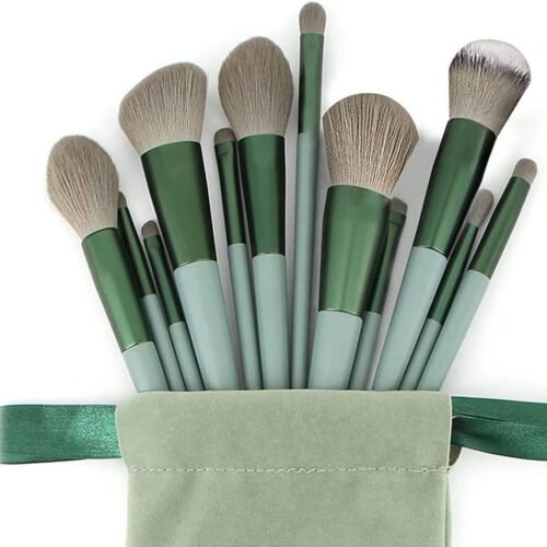 Makeup Brushes Set 13pcs, Makeup Brushes for Foundation, Eye Shadows, Green Brush Sets