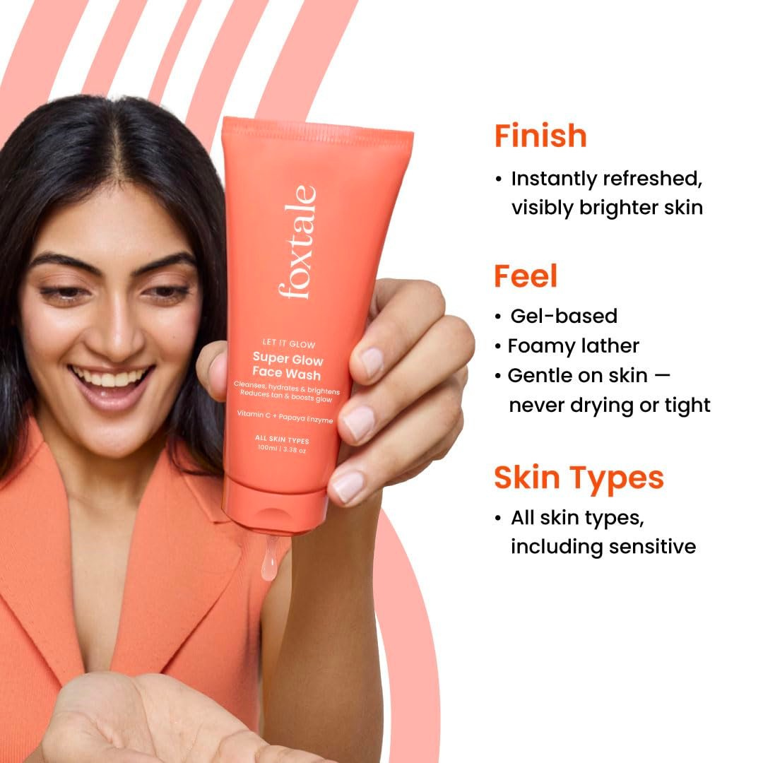 Foxtale Vitamin C Super Glow Face Wash with Papaya enzyme | Reduces Tan | Boosts Glow | Gently Exfoliates & Brightens Skin | Reduces Pigmentation | Face Wash for Men & Women- 100ml - Image 2