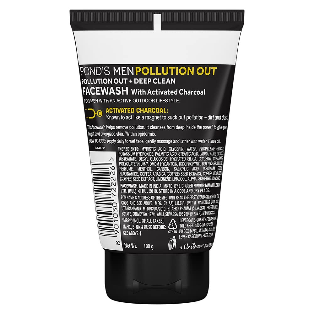 Pond's Men Pollution Out Activated Charcoal Deep Clean Facewash|| 100 g - Image 2
