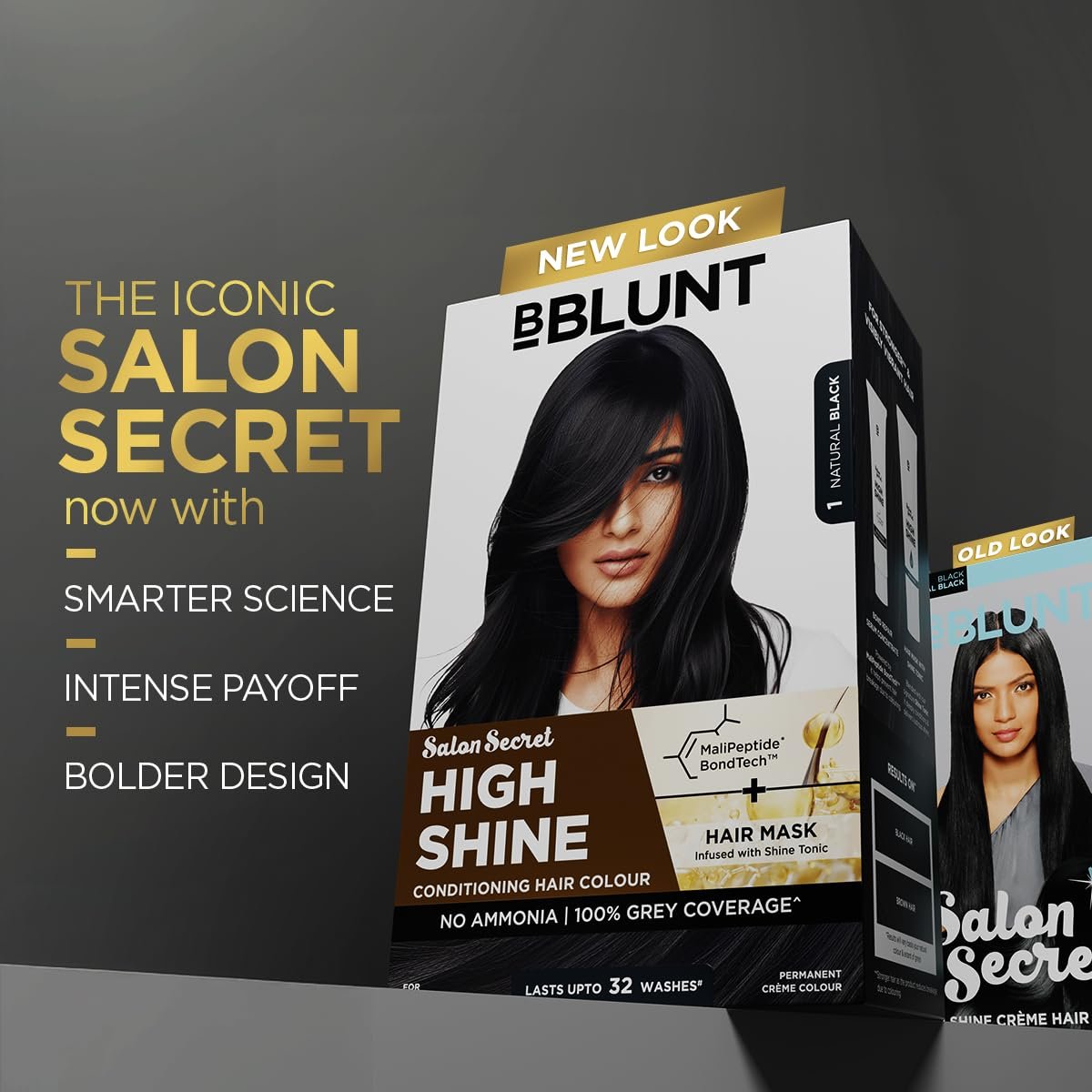 BBLUNT Salon Secret High Shine Conditioning Hair Colour With MaliPeptide BondTech? to reduce breakage | Natural Black-1 | No Ammonia, 100% Grey Coverage | Long Lasting Permanent Colour | Salon at home - Image 2