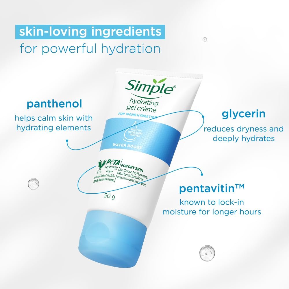 Simple Water Boost Hydrating Gel Creme| 100HR Hydration | For Dry Skin Type| No Perfume| No Harsh Chemicals| Tested on Sensitive Skin, 50 g - Image 2