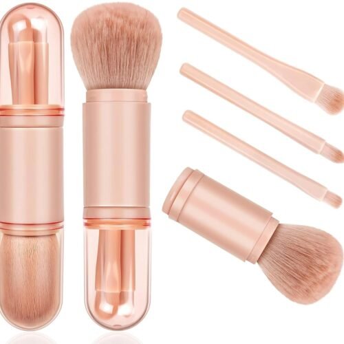 Stvin 4 in 1 Makeup Brush Set Professional with Protected Case, Synthetic Bristles - Easy Blending for Foundation, Blush, Eyeshadow for Travel & Daily Use, 4 Pcs (Rose-Gold)