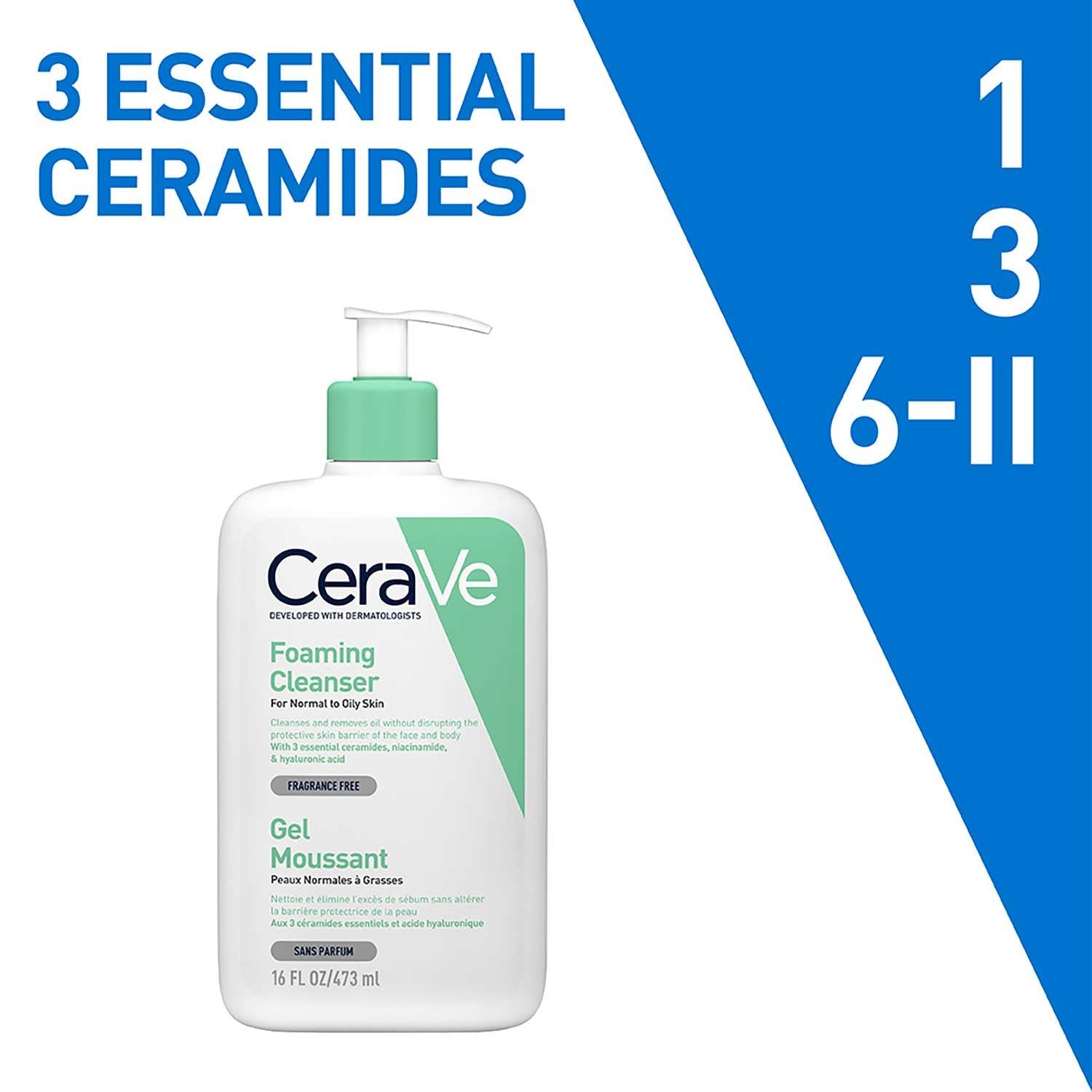 CeraVe Foaming Cleanser For Normal To Oily Skin (473ml) - Dermatologist-Developed Facewash | Non-Comedogenic And Fragrance-Free Cleansers For Acne-Prone Skin - Image 4