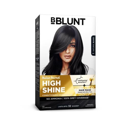BBLUNT Salon Secret High Shine Conditioning Hair Colour With MaliPeptide BondTech? to reduce breakage | Natural Black-1 | No Ammonia, 100% Grey Coverage | Long Lasting Permanent Colour | Salon at home
