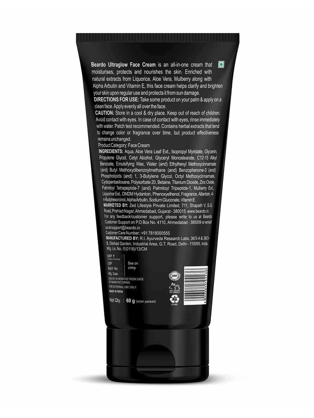 Beardo Ultraglow All in One Face Cream For Men with SPF 30, 60g | Aloe Vera With Vitamin E and Niacinamide for Skin Brightening & Dark Spots Reduction - Image 2