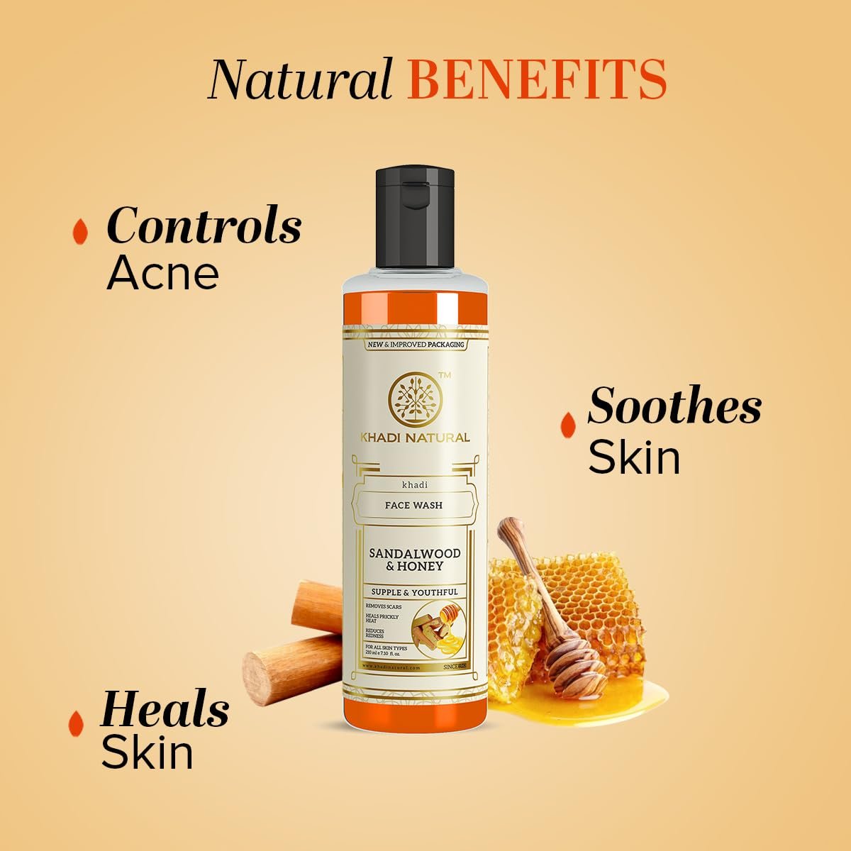 Khadi Natural Sandalwood & Honey Face Wash | Reduces Scars, Blemishes | For Healthy, Radiant Skin | Suitable for All Skin Types | 210 ml - Image 2