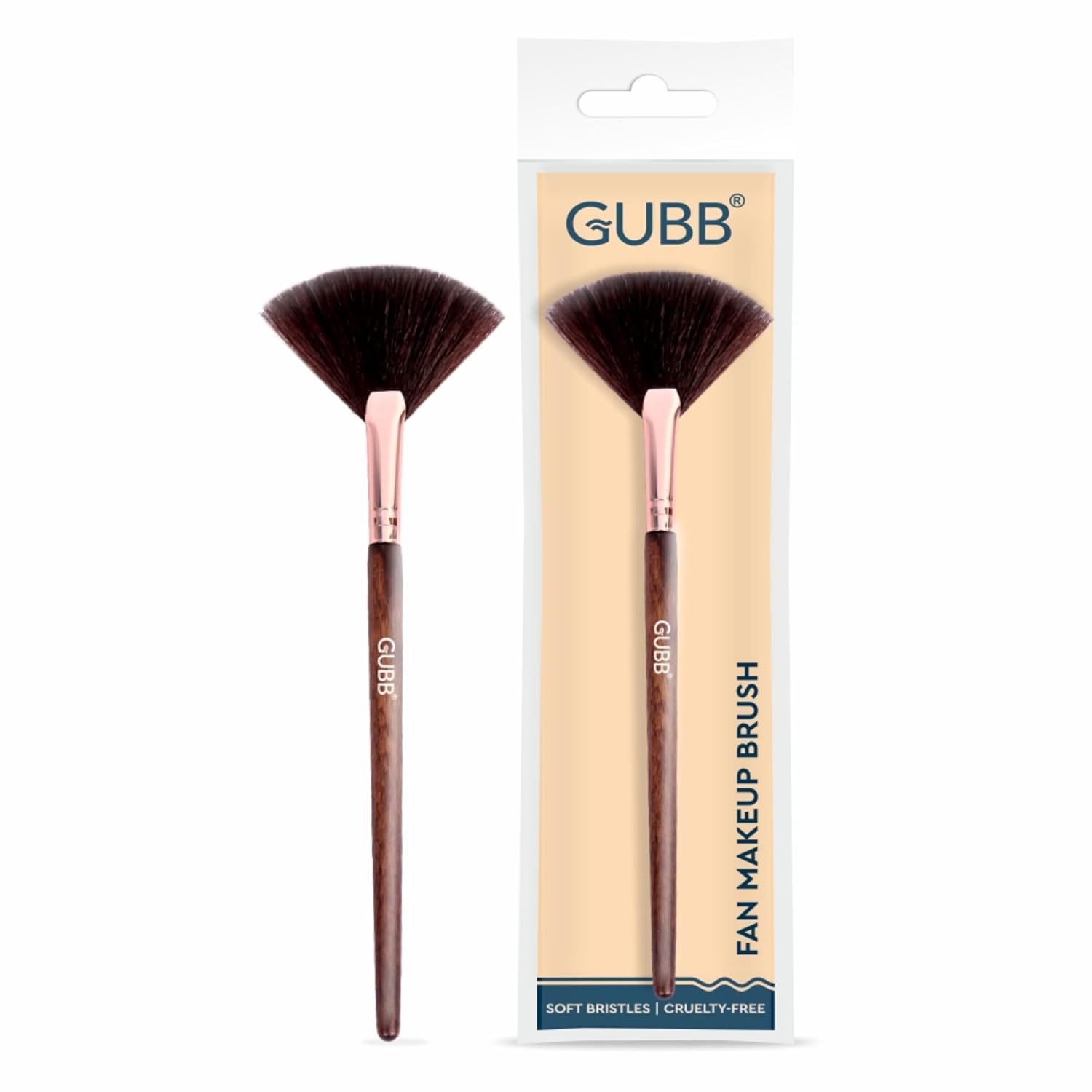 GUBB Synthetic Bristle Fan Brush - Brown - Professional Makeup Brush for Precise Highlighting, Contouring, and Blending - Soft and Luxurious Bristles for Effortless Application - Ideal for Makeup Enthusiasts and Professionals - Image 2