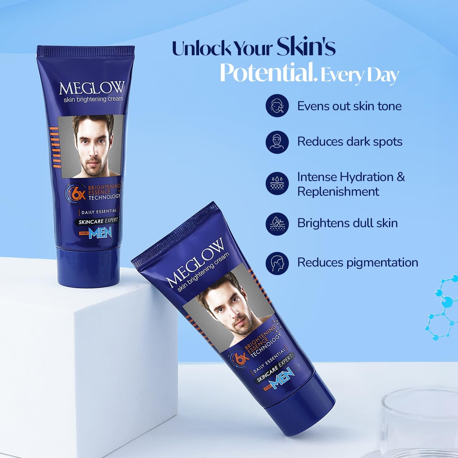 Meglow Skin Brightening & Whitening Cream For Men | Face Cream For Glowing Skin with Vitamin E | Reduces Dark Spots, Prevents Pigmentation, & Evens Tone | 30g - Image 3