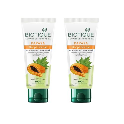 Biotique Papaya Deep Cleanse Face Wash | Gentle Exfoliation | Visibly Glowing Skin | 100% Botanical Extracts| Suitable for All Skin Types | 2x100ml