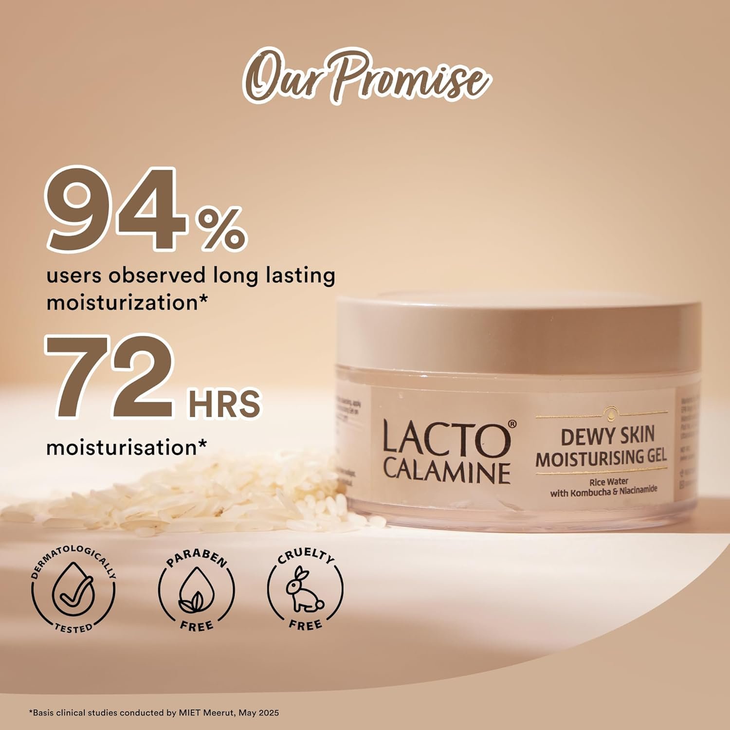 Lacto Calamine Dewy Rice Moisturizer for Face | 50g x Pack of 1 | Face Moisturiser with Rice Water & Niacinamide for Glass Skin | Korean Type Skin | Dermatologically Tested - Image 4