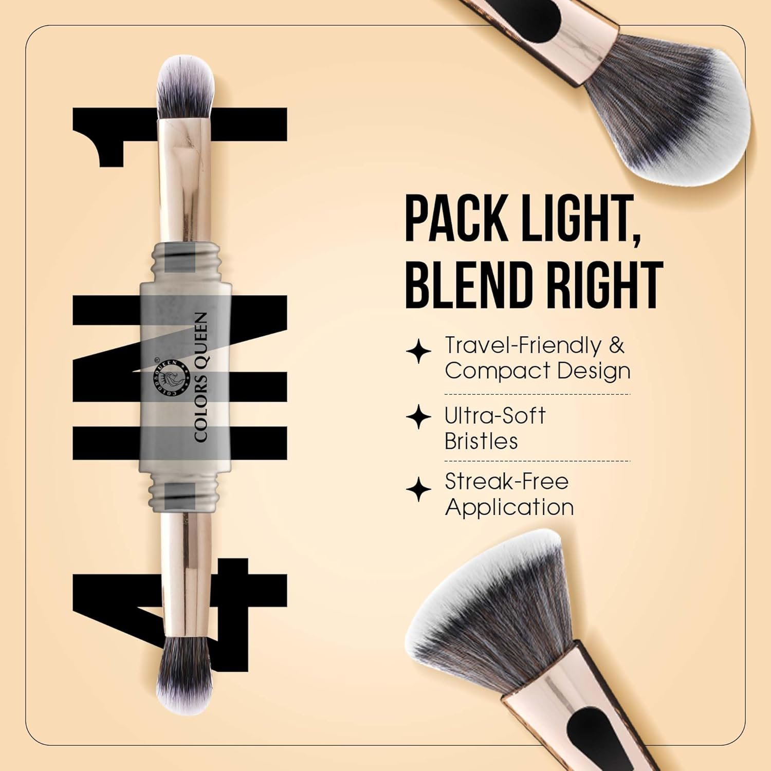 Colors Queen 4 in 1 Multifunctional Makeup Brush Set with Foundation Brush, Powder Brush, Eyeshadow Blending Brush & Flat Brush | Feathery Soft Bristles Makeup Brushes for Women - Image 2