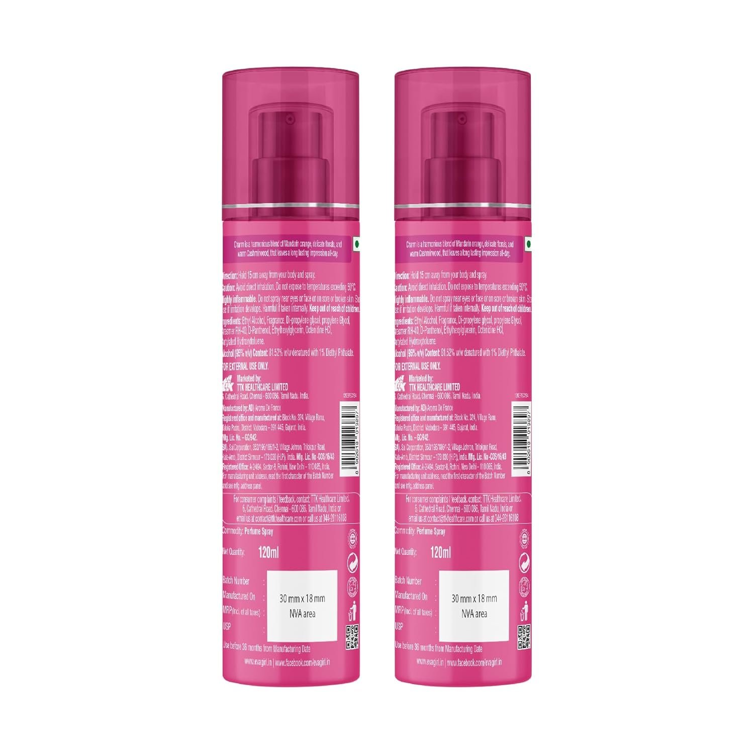 Eva Charm No Gas Perfume Spray | Long Lasting Perfume Body spray | Floral Grace With Shades Of Mandrine Orange & Cashmirwood | Deodorants Women | 120 Ml | Pack Of 2 - Image 2