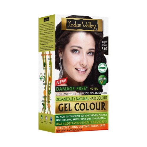 INDUS VALLEY Damage Free Natural Gel Hair Colour for Women Ammonia & PPD Free Organic Hair Colour with 100% Grey Coverage, Long Lasting Conditioning Hair Color Light Brown 5.00-220 ml