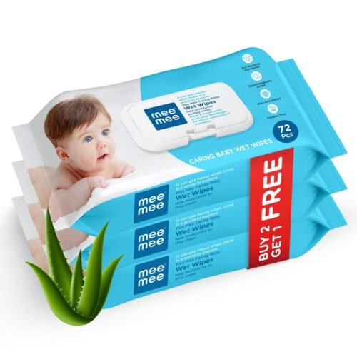 Mee Mee Wet Wipes for Baby Skin with Aloe Vera 72Pcs, Pack of 3 | Paraben Free, Fragrance Free, pH Balanced, Dermatologically Safe, Baby Wipes Combo | Pack With Lid