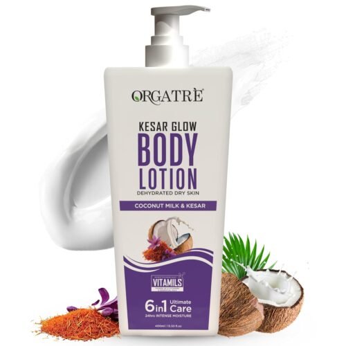 Orgatre Body Lotion with Honey, Almond, Kesar & Alovera | Deep Moisturizing for Dry Skin | For Men & Women | Soothes, Protects & Revitalizes | 24-Hour Intense Hydration - 400ml (Kesar)