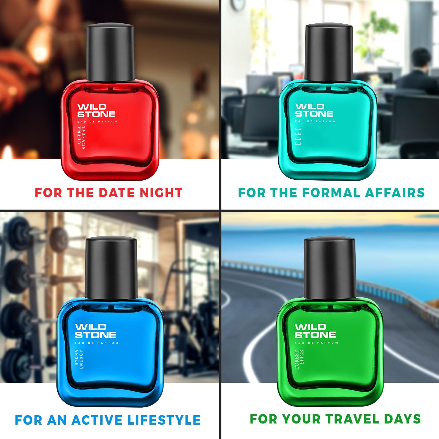 Wild Stone EAU DE Parfum Gift Set for Men, Pack of 4 (4x30ml) | Premium Fragrance Gift Set | Edge,Ultra Sensual, Hydra Energy & Forest Spice Luxury Perfume - Image 2