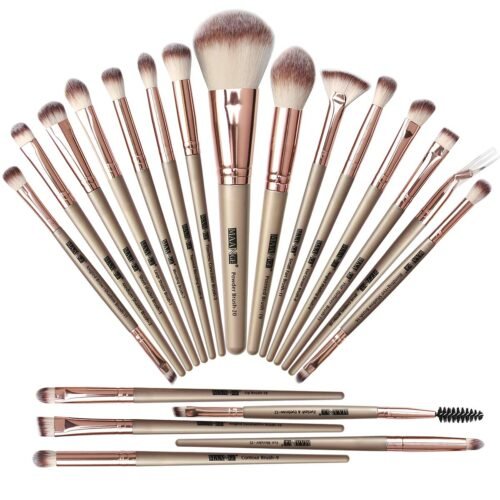 Maange 20 Pcs Professional Makeup Brushes Foundation Eyeshadow Blush Brush,Travel Kabuki Blending Concealers Face Powder Eye Make Up Brushes Set Kit (Champagne)