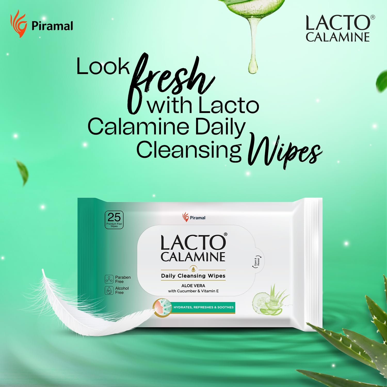 Lacto Calamine Daily Cleansing Face Wipes 25N Each - Pack of 5 | Makeup Remover Wipes | Wet Tissue for Face with Aloe Vera, Cucumber & Vitamin E | Wet Wipes for Women & Men | Paraben & Alcohol Free - Image 2