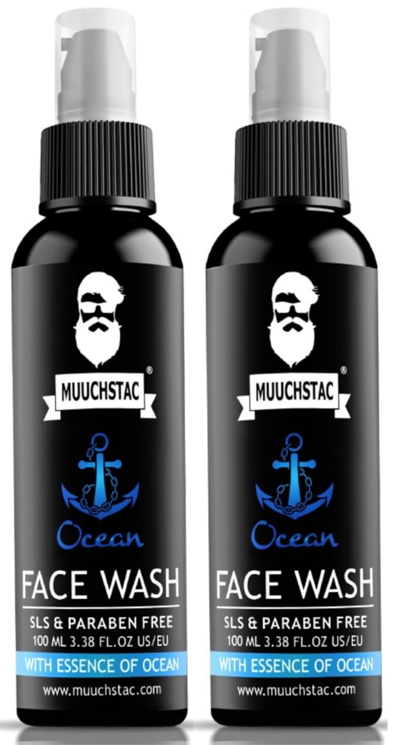 Muuchstac Ocean Face Wash for Men | Fight Acne & Pimples, Brighten Skin, Clears Dirt, Oil Control, Refreshing Feel - Multi-Action Formula (2x100 ml)