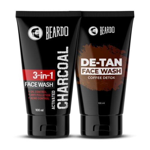 BEARDO Detan& Charcoal Face Wash For Men (100Ml X 2) | Facewash Combo That Removes Dirt & Reduces Tan | Goodness Of Activated CHARCOAL & Coffee Along With Aloe Vera Provides Moisturization