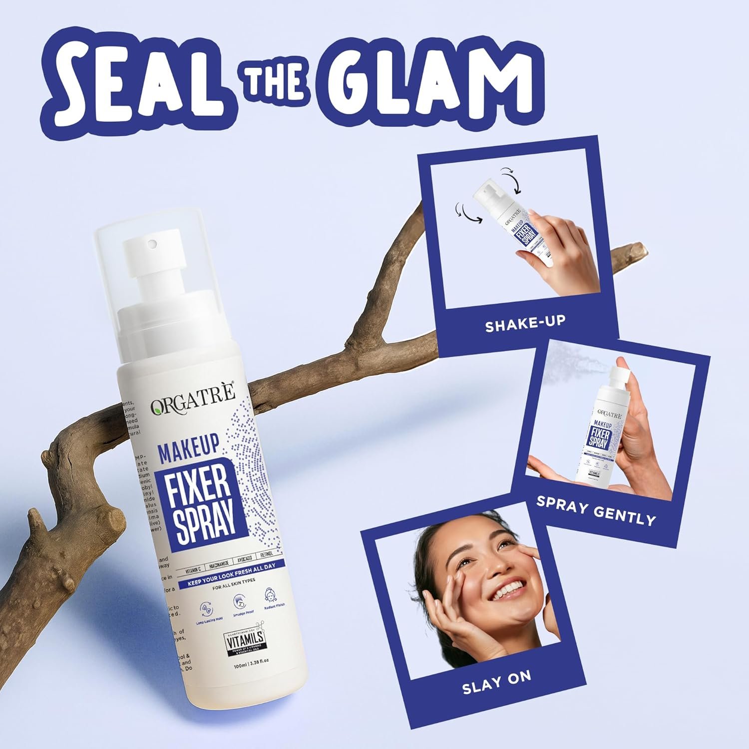 Orgatre Makeup Fixer Spray Waterproof | Long-Lasting for Face | Smudge-Proof Hydrating Finish | With Vitamin C & Niacinamide | Glow After Makeup | For All Skin Types | 100ml - Image 3