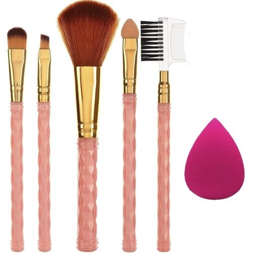 AY Makeup Brush Set of 5 and 1 Makeup Sponge Puff (colour may vary) | Face and Eye Makeup Brushes Set | For Cream, Liquid and Powder Formulation |
