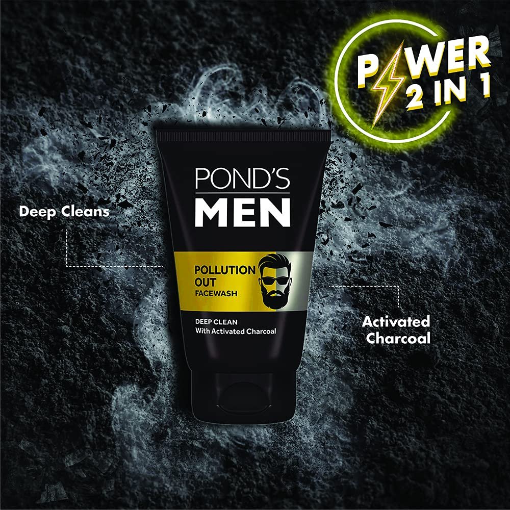 Pond's Men Pollution Out Activated Charcoal Deep Clean Facewash|| 100 g - Image 3