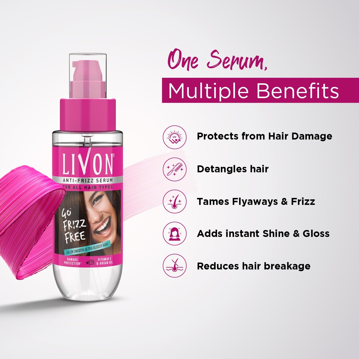 Livon Hair Serum, For Dry & Frizzy Hair | Provides shine , smoothness & damage protection| Leave in serum for women & Men| With Vitamin E & Argan Oil | 100ml - Image 4