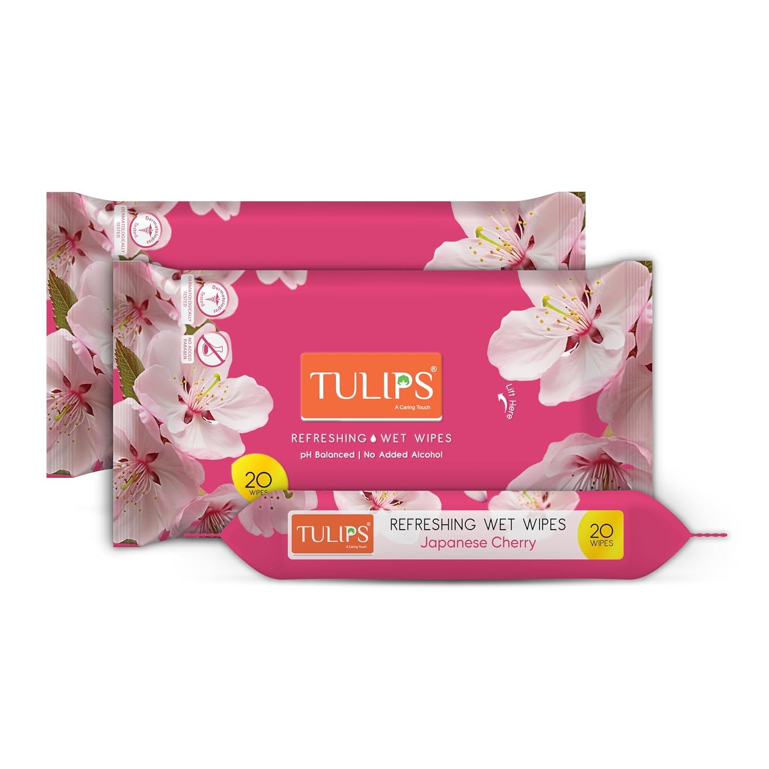 Tulips Refreshing/Facial Wet Wipes/Makeup Remover Wipes/Face Cleansing Wipes With 3 Different Fragrances- Pack of 3 (20 Wipes Each) (Japanese Cherry/Magnolia & Summer Fresh