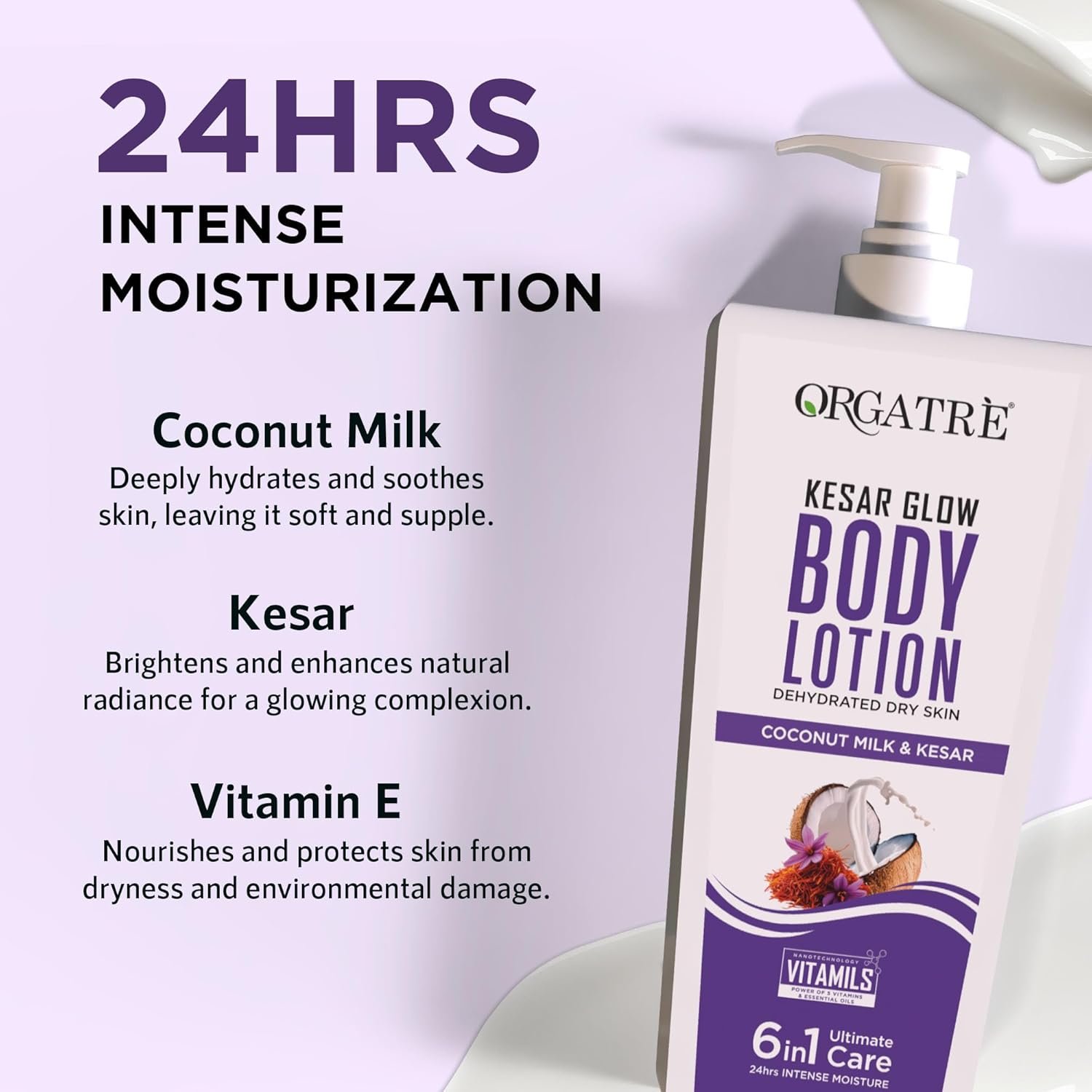 Orgatre Body Lotion with Honey, Almond, Kesar & Alovera | Deep Moisturizing for Dry Skin | For Men & Women | Soothes, Protects & Revitalizes | 24-Hour Intense Hydration - 400ml (Kesar) - Image 3