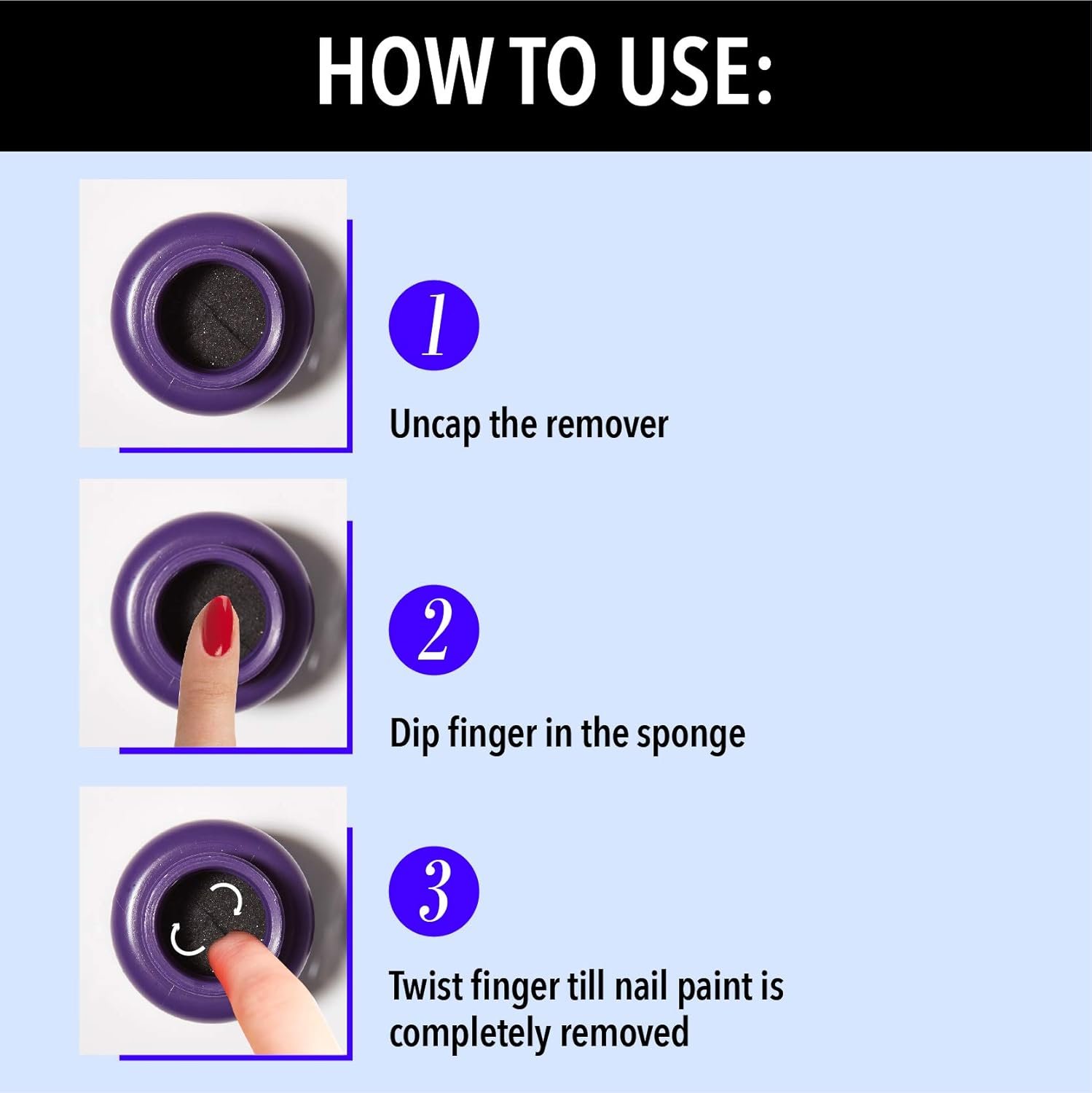 Blue Heaven Dip & Twist Nail Polish Remover, Infused with Vitamin E and Almond Oil, Acetone Free, Gentle Nail paint Remover, 40ml - Image 2