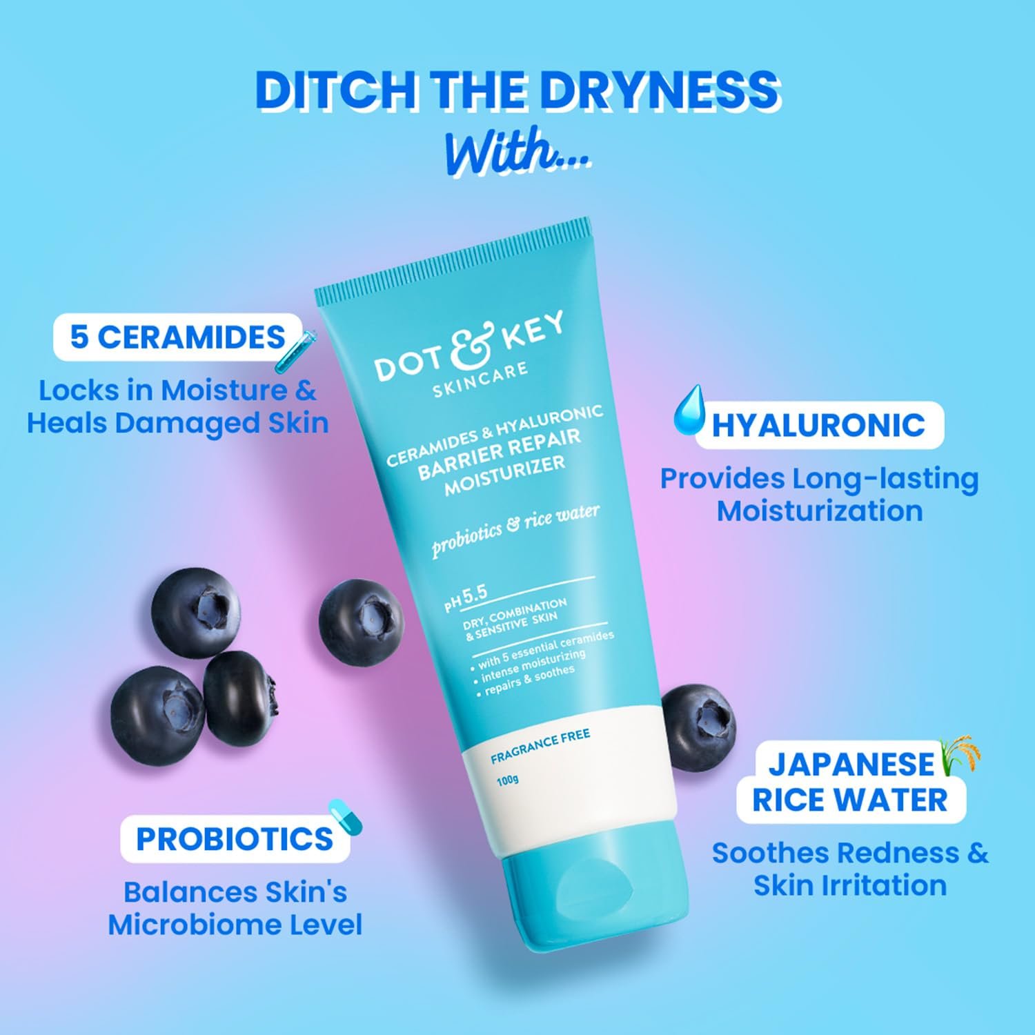 Dot & Key Barrier Repair Moisturizer For Normal, Dry, Combination & Sensitive Skin | 120 Hrs Moisturization, With 5 Ceramides & Hyaluronic | Repairs Damaged Skin Barrier, Non-Comedogenic | 50g - Image 2