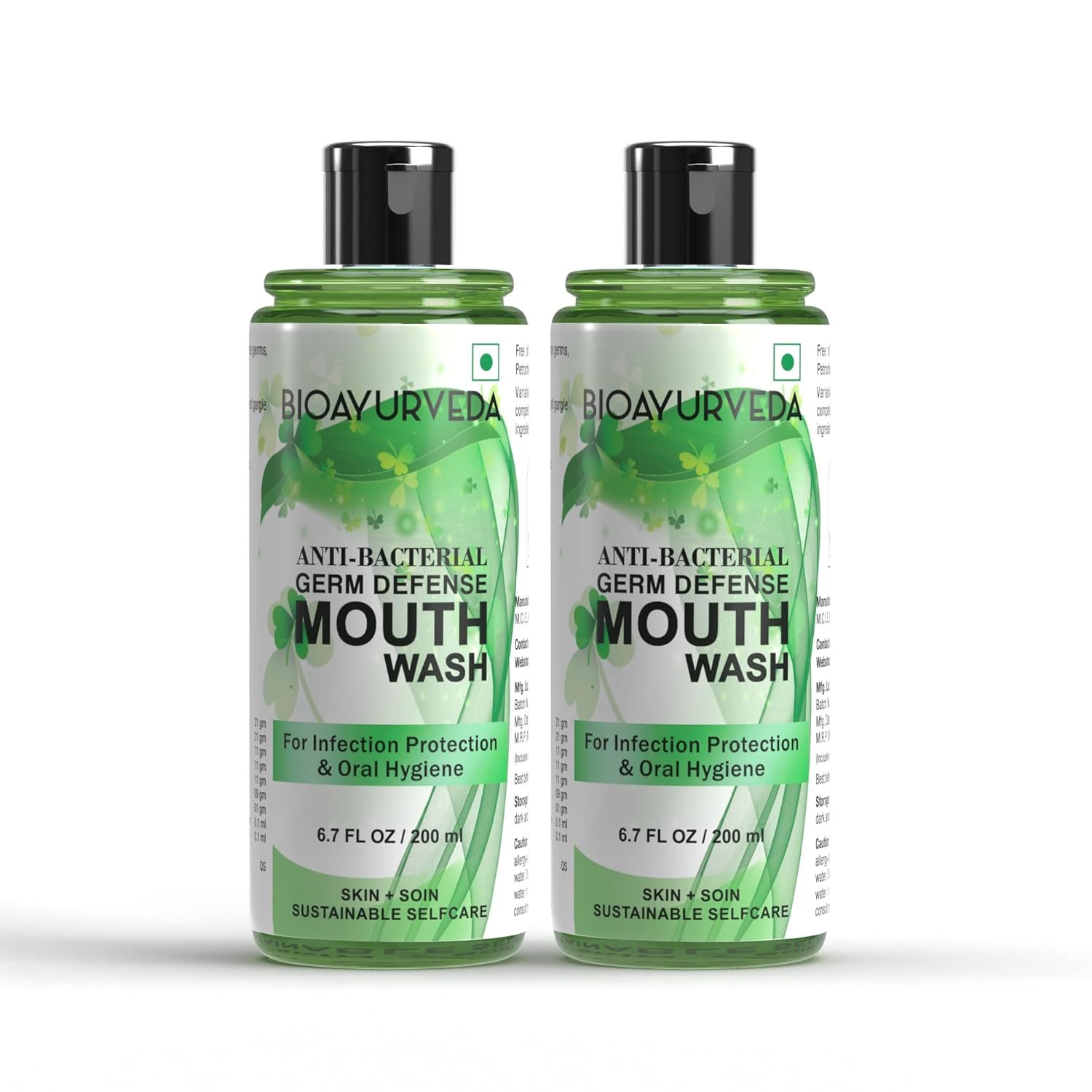 BIOAYURVEDA Anti-Bacterial Germ Defense Mouth Wash for Infection Protection and Oral Hygiene, 200ml (Pack of 2)