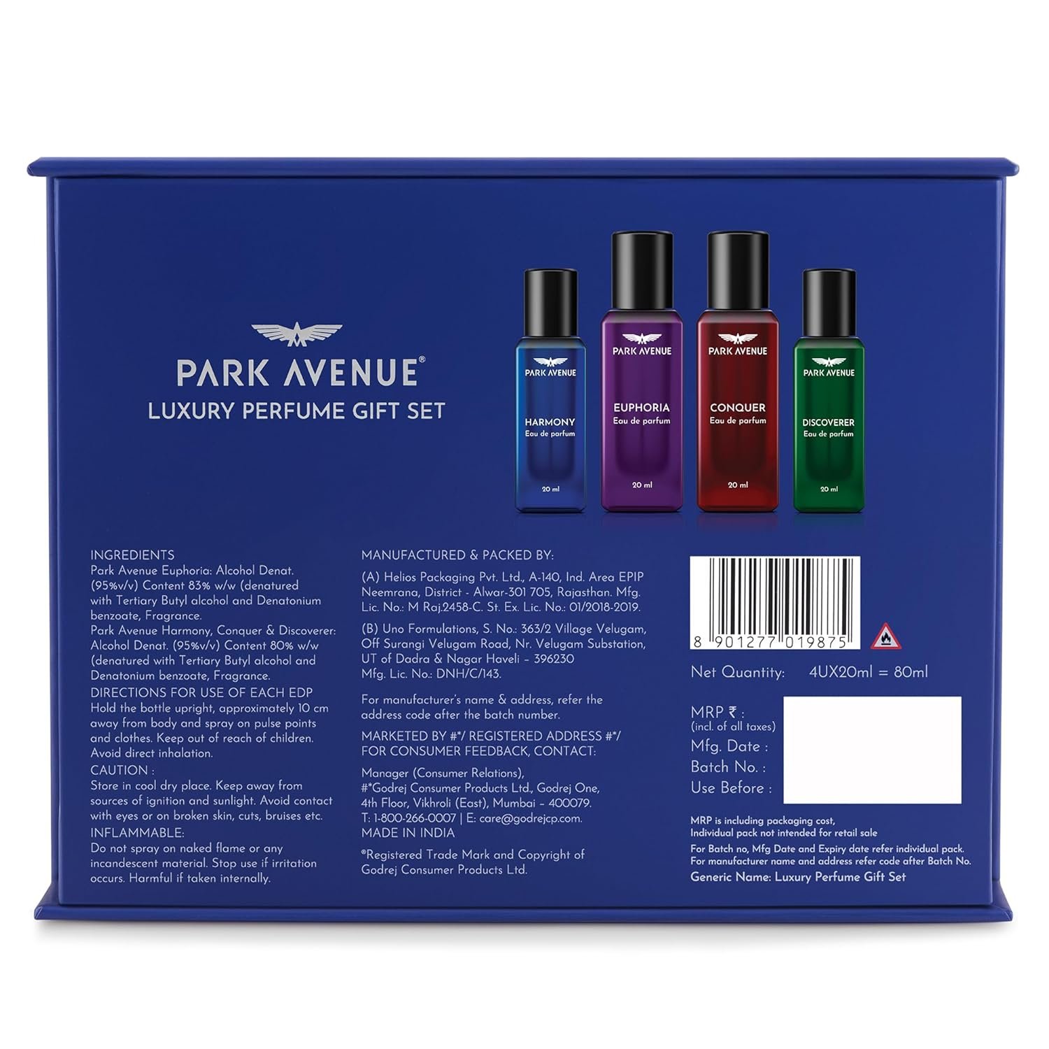 Park Avenue Luxury Perfume Gift Set for Men, 4x20 ml | Euphoria, Conquer, Harmony & Discoverer Perfume | Eau De Parfum | Premium Luxury Perfume for Corporate Man | Long lasting Fragrance | Gift for Men | Rakshabandhan Gifts for Brother | Ideal Birthday, Anniversary Gift Set for men. - Image 4