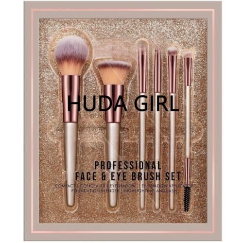 HUDA GIRL 6 Pcs Makeup Brush Set for Women & Girls | Foundation, Blush, Powder, Lip Liner & Multi-Purpose Professional Brushes | Soft Bristles, Travel-Friendly & Easy to Use Makeup Tools