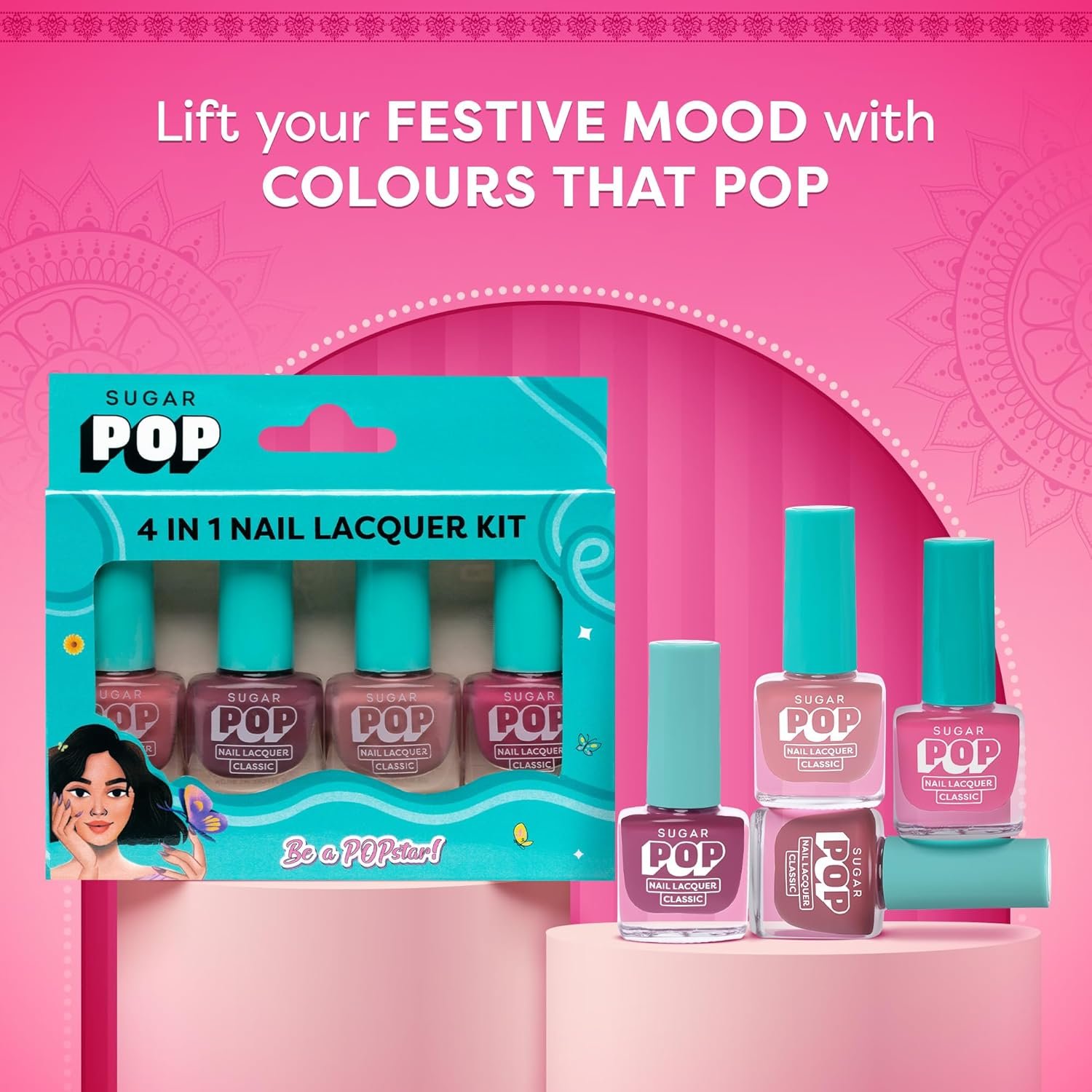 SUGAR POP 4 In 1 Nail Lacquer Kit- 01 Nude Nectar, Matte Finish, 20 Millilitres - Image 3