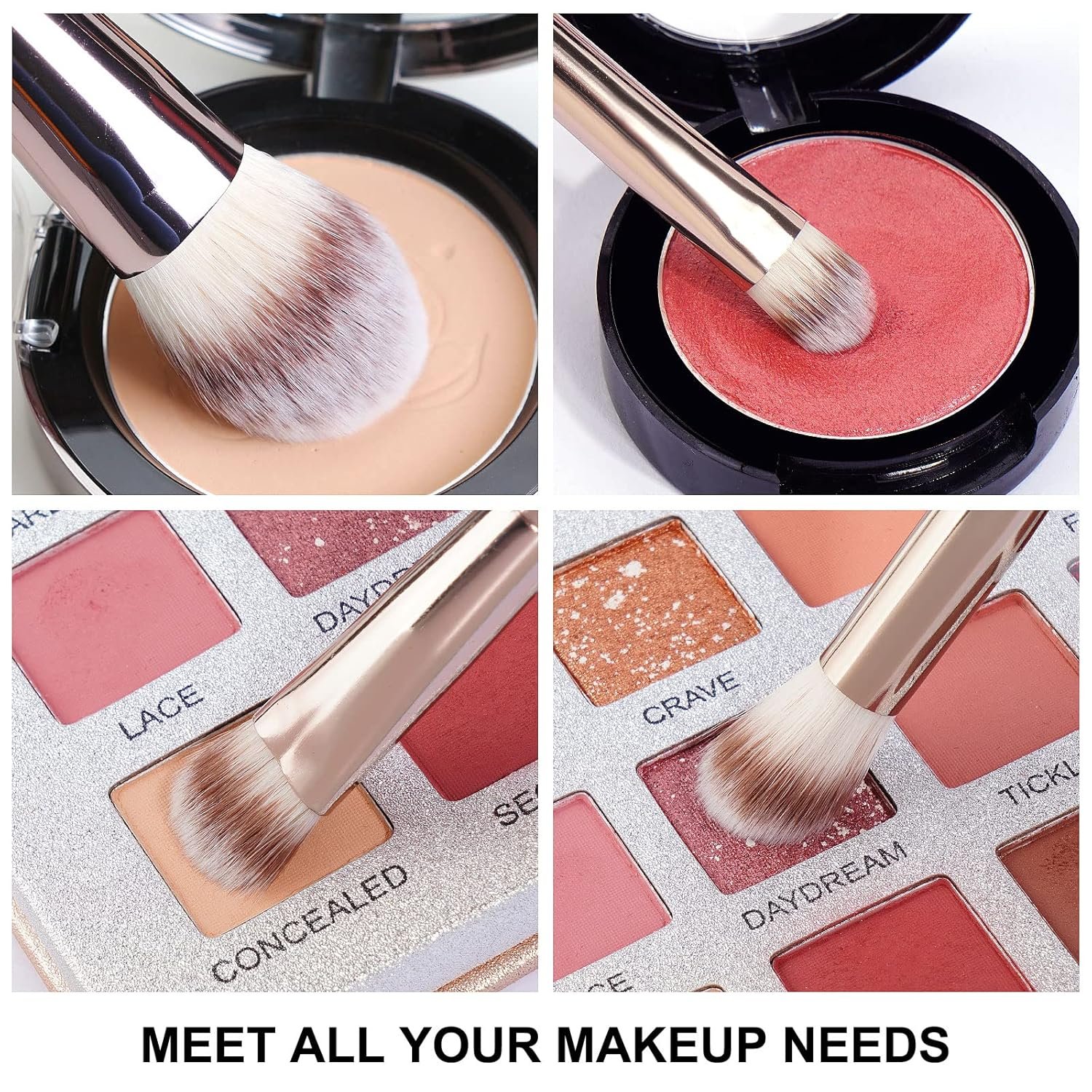 Maange 20 Pcs Professional Makeup Brushes Foundation Eyeshadow Blush Brush,Travel Kabuki Blending Concealers Face Powder Eye Make Up Brushes Set Kit (Champagne) - Image 3